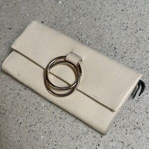 Vince Camuto Genuine Leather Cream Wallet with Gold Accent